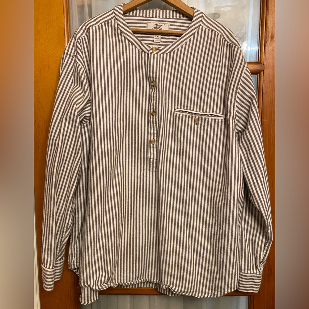 Madda Fella Castaway Striped Flannel collarless Button-Up Men's Shirt Size XXL